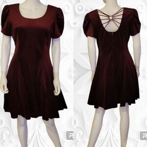 D.B.Y. Ltd. 1980s Purple Puff Sleeve Strappy Fit & Flare Cocktail Holiday Dress